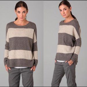 Vince Rugby Stripe Oversize Wool Sweater Brown Cream Tan Women's Small